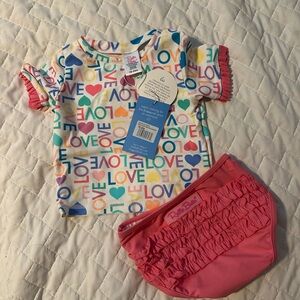 Pink Rose Kids Love Print Swim Set